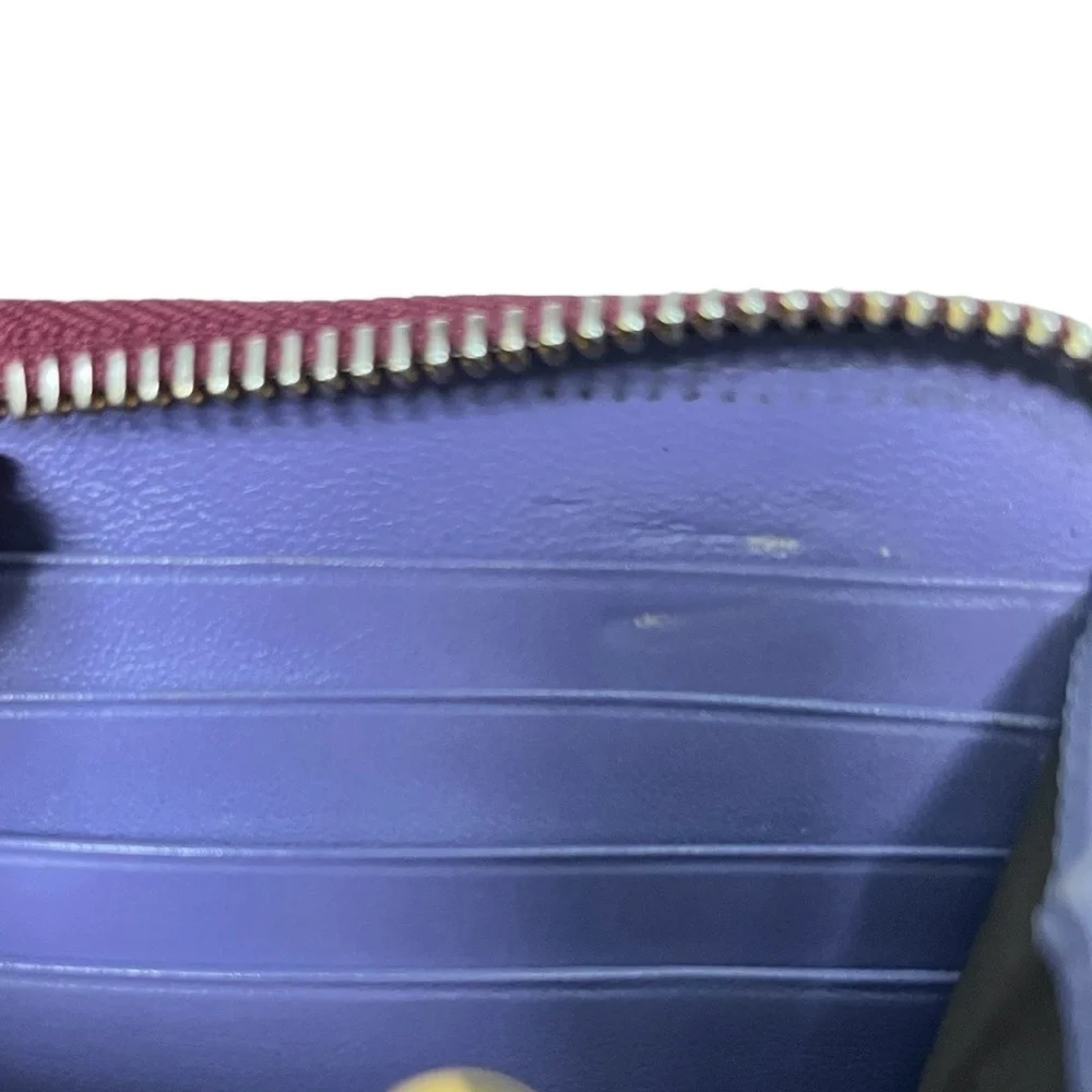 DIOR | Vintage Trotter Print Patent Leather Long Zip Wallet in Bordeaux/Lavender